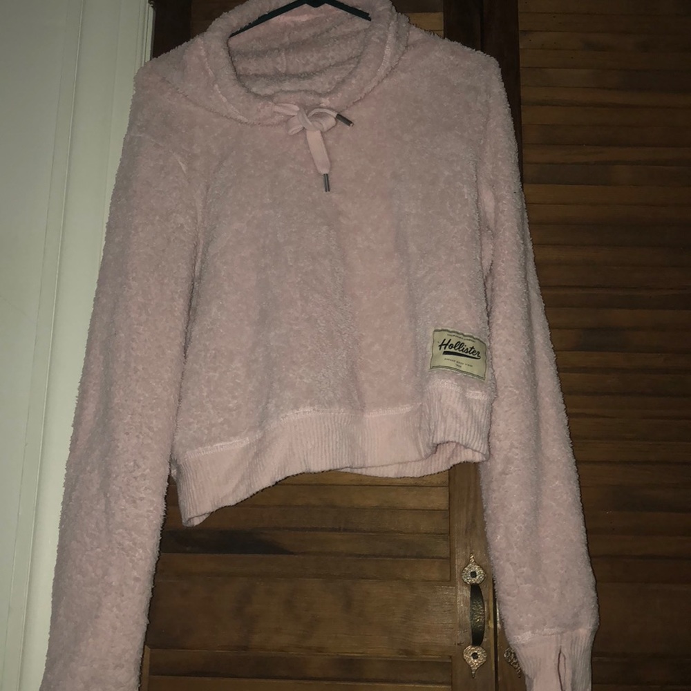 Pink cropped cowl neck hoodie from Hollister